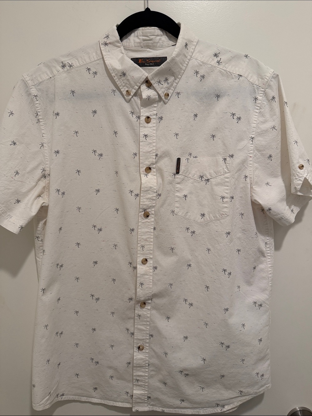 Ben Sherman White Short-Sleeve Button-Down with Navy Palm Print